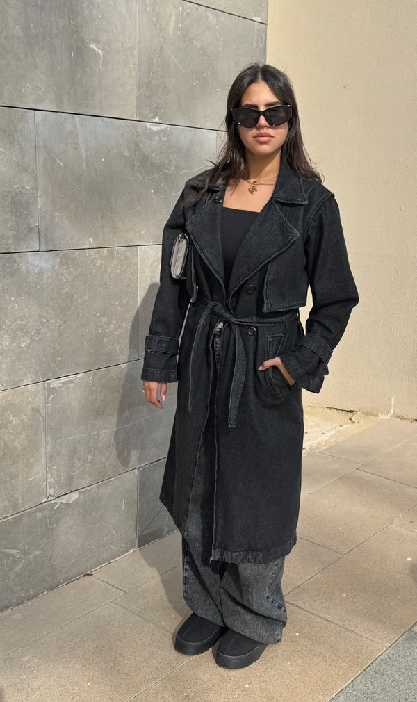 Denim trench coat dark grey