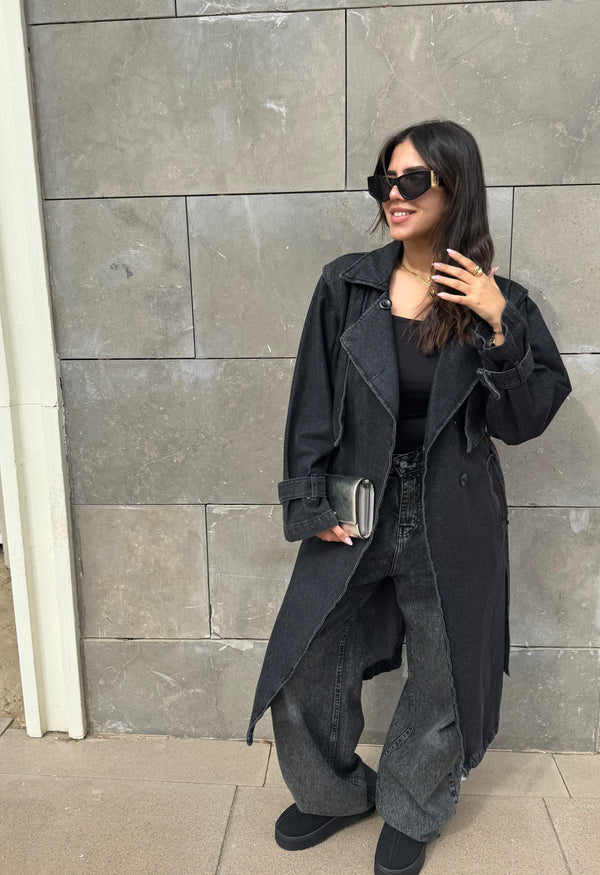 Denim trench coat dark grey