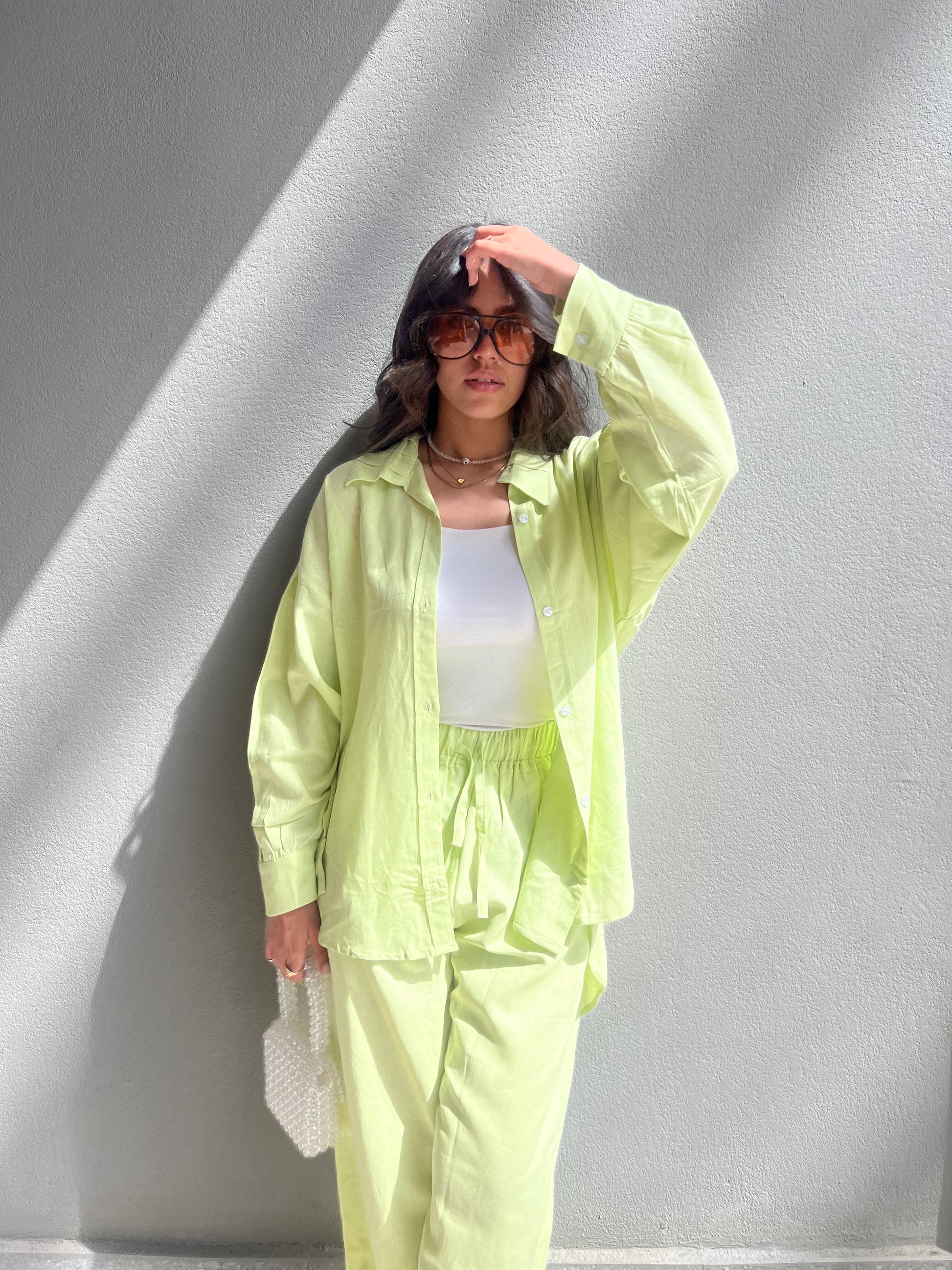 Lime pure linen set